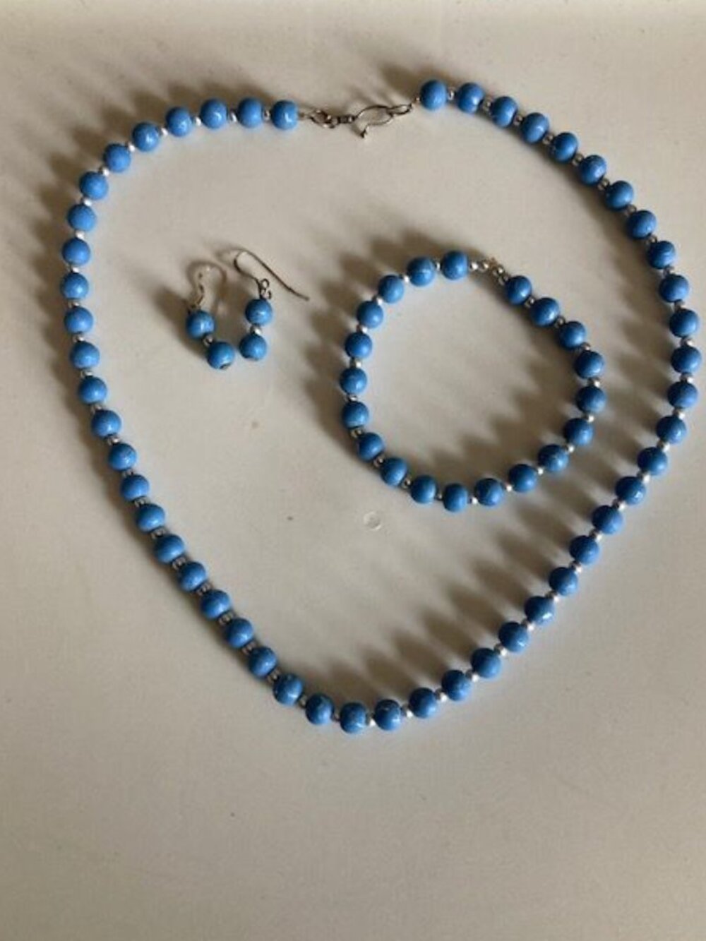 Blue and Silver Beaded Necklace, Bracelet and Earring Set